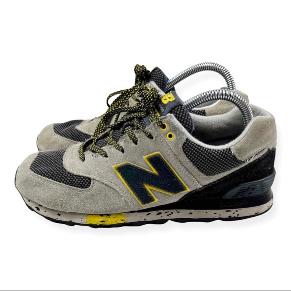 New Balance Mens ML574AT D Classic Running Gray Navy Yellow Sneaker Shoes 8.5 - Picture 3 of 14